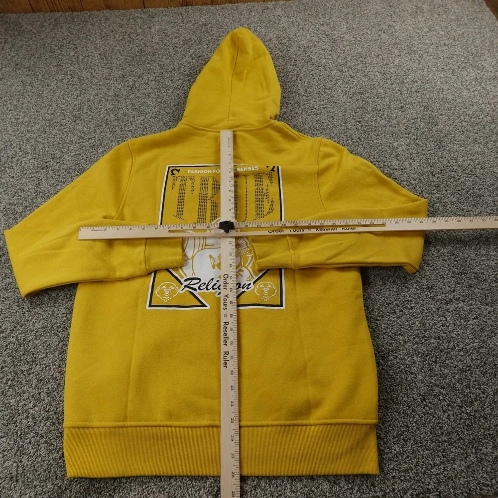NEW True Religion Hoodie Mens L Yellow Buddha Full Zip Sweatshirt Sweater Jacket